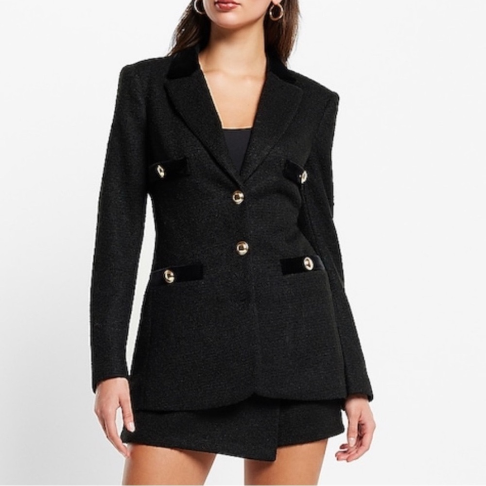πΊExpress Black Elegant Gold Button Blazer